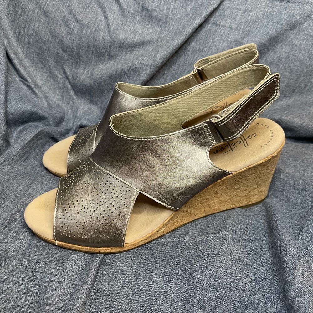 Clark’s comfort collection Lafley Joy wedge metallic leather